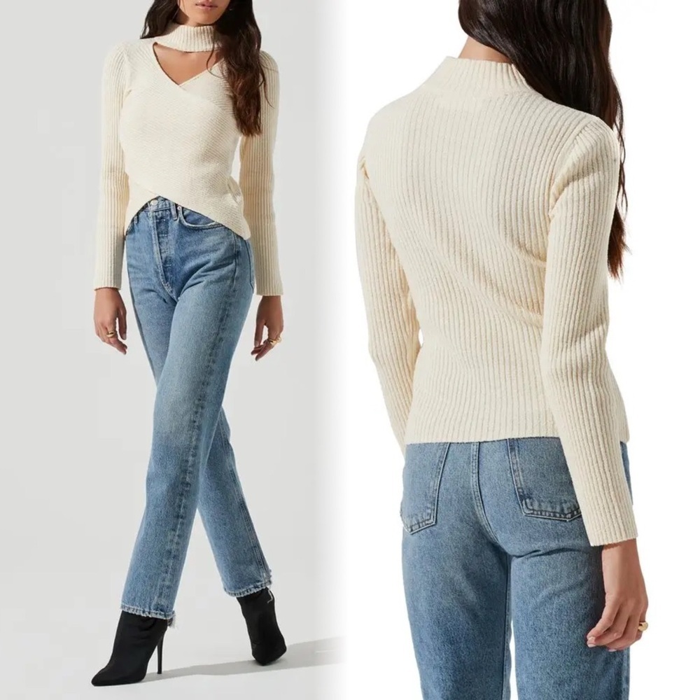ASTR The Label Cream Ribbed Wrap Sweater
Cutout Neck Long Sleeve Top - Picture 2 of 8